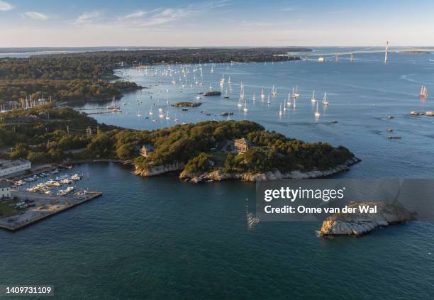 aerial view of narragansett bay - newport rhode island stock-fotos und bilder