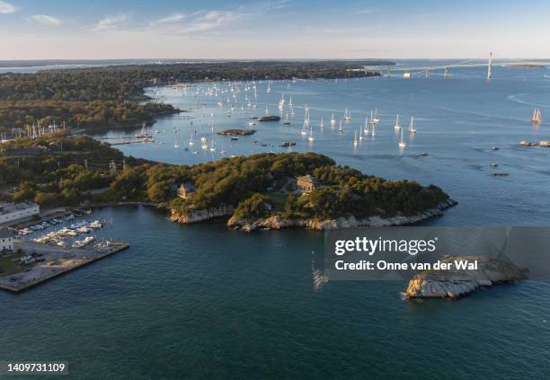 aerial view of narragansett bay - newport rhode island stock pictures, royalty-free photos & images
