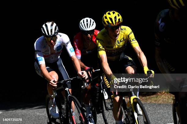 Tadej Pogacar of Slovenia and UAE Team Emirates - White Best Young Rider Jersey, Nairo Alexander Quintana Rojas of Colombia and Team Arkéa - Samsic...