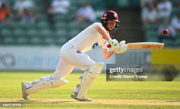 James Rew of Somerset plays a shot during Day One of the LV= Insurance County Championship match between Somerset and Yorkshire at The Cooper...