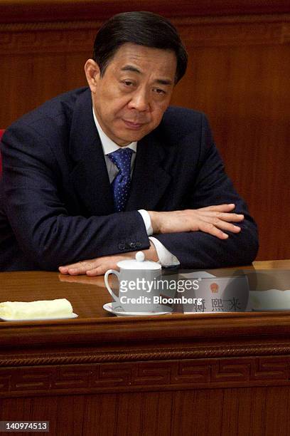 Bo Xilai, Chinese Communist Party secretary of Chongqing, attends a plenary session on the work report of the National People's Congress as China's...