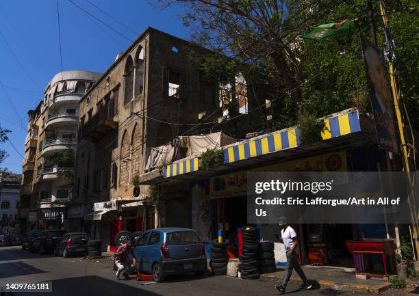 Garage near an old heritage building in the city, Beirut Governorate, Beirut, Lebanon on June 6, 2022 in Beirut, Lebanon.