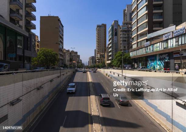 Road crossing Basta quarter, Beirut Governorate, Beirut, Lebanon on June 6, 2022 in Beirut, Lebanon.