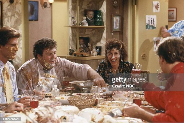 Thanksgiving Orphans" Episode 9 -- Pictured: Ted Danson as Sam Malone, George Wendt as Norm Peterson, Rhea Perlman as Carla Tortelli, Woody Harrelson...