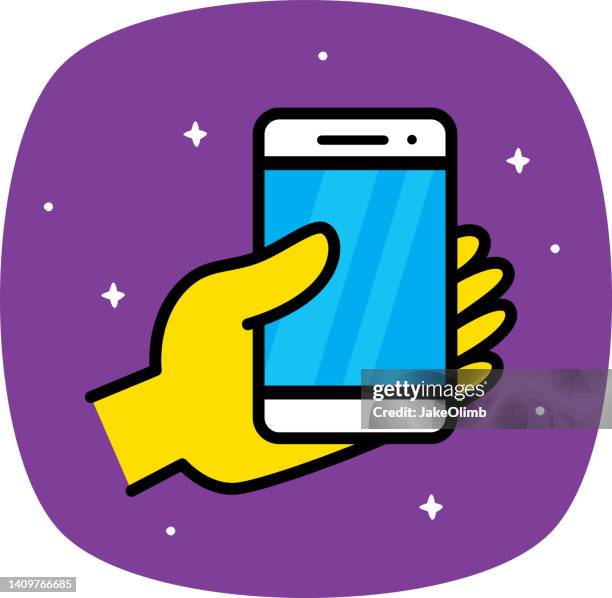 hand holding smartphone doodle - iphone text message screen stock illustrations