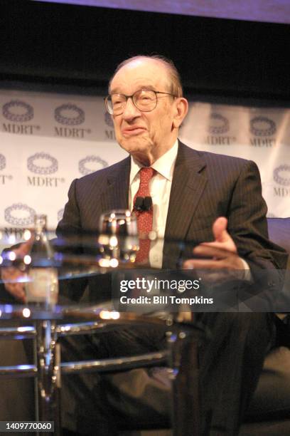 April 25: Financial expert Alan Greenspan lectures during the Million Dollar Round Table conference on April 25th 2007 in New York City.