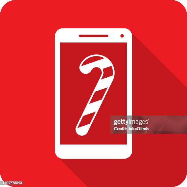 candy cane smartphone icon silhouette 1 - peppermint candy stock illustrations