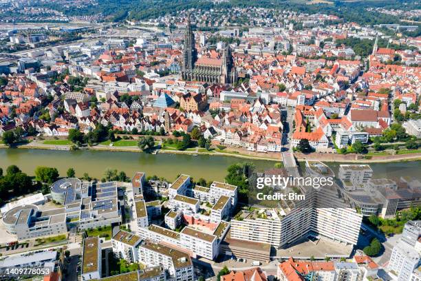 city of ulm and neu ulm, germany, aerial view - ulm minster stock pictures, royalty-free photos & images