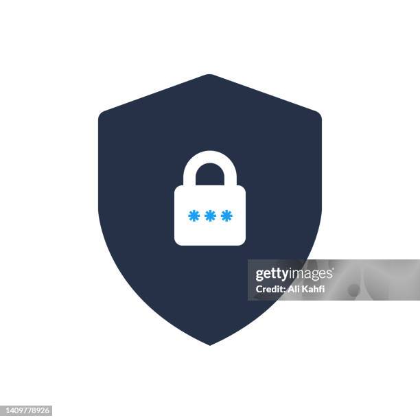 shield with lock security icon - password strength stock illustrations