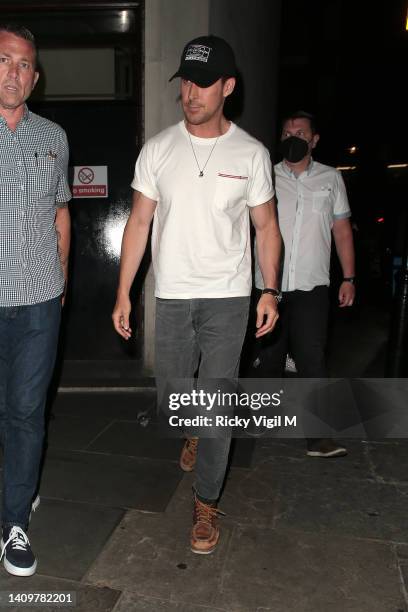 Ryan Gosling seen on a night out at Zuma restaurant in Knightsbridge on July 19, 2022 in London, England.