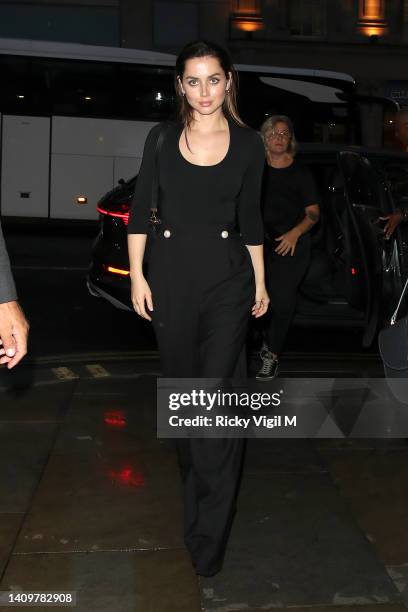 Ana de Armas seen on a night out at Fallow restaurant on July 19, 2022 in London, England.