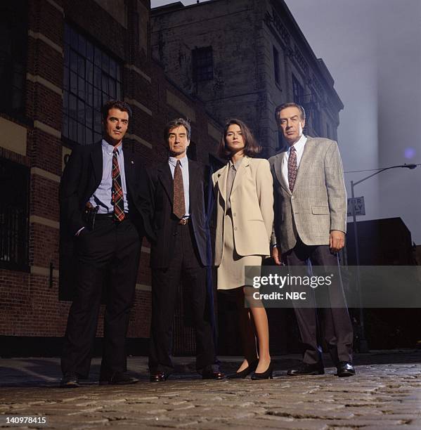 Season 5 -- Pictured: Chris Noth as Detective Mike Logan, Sam Waterston as Executive A.D.A. Jack McCoy, Jill Hennessy as A.D.A. Claire Kincaid, Jerry...