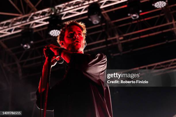 Tom Smith of Editors performs at Balena Festival at Arena Del Mare on July 19, 2022 in Genoa, Italy.