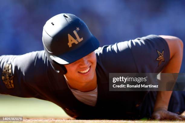 Shohei Ohtani of the Los Angeles Angels is picked off at first base by Clayton Kershaw of the Los Angeles Dodgers in the first inning during the 92nd...