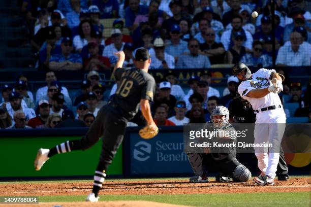 Paul Goldschmidt of the St. Louis Cardinals hits a home run off of Shane McClanahan of the Tampa Bay Rays in the first inning during the 92nd MLB...