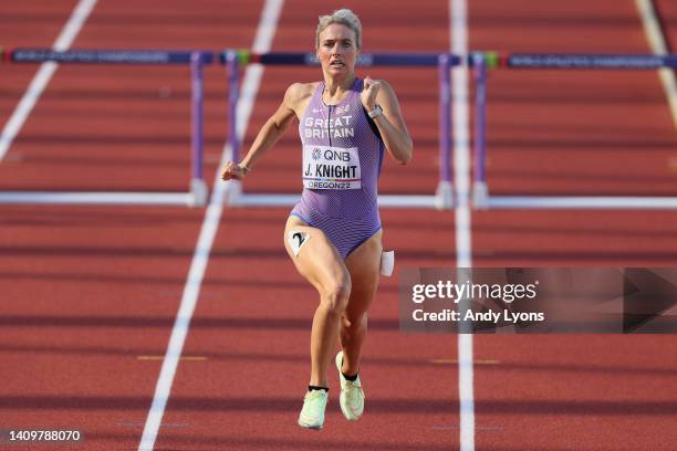 Jessie Knight of Team Great Britain competes in the Women's 400m Hurdles heats on day five of the World Athletics Championships Oregon22 at Hayward...