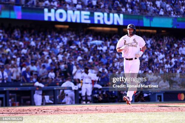 Paul Goldschmidt of the St. Louis Cardinals runs to home base after hitting a solo home run in the first inning during the 92nd MLB All-Star Game...