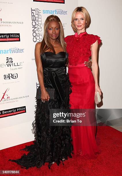 Designer Coco Johnsen and Vanessa Branch attend Fashion Group International's Meet the Designer & the Muse at Ace Gallery on March 8, 2012 in Los...