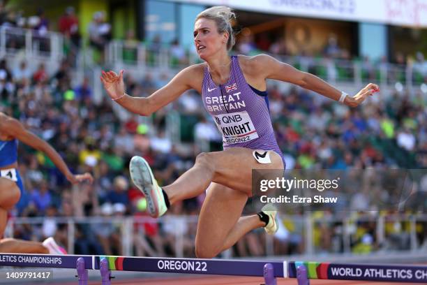 Jessie Knight of Team Great Britain competes in the Women's 400m Hurdles heats on day five of the World Athletics Championships Oregon22 at Hayward...