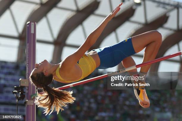 Yaroslava Mahuchikh of Team Ukraine competes in the Women's High Jump Final on day five of the World Athletics Championships Oregon22 at Hayward...