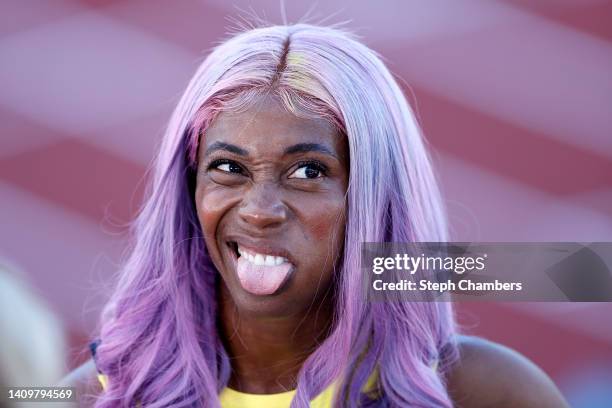 Shelly-Ann Fraser-Pryce of Team Jamaica reacts after competing in the Women's 200m Semi-Final on day five of the World Athletics Championships...