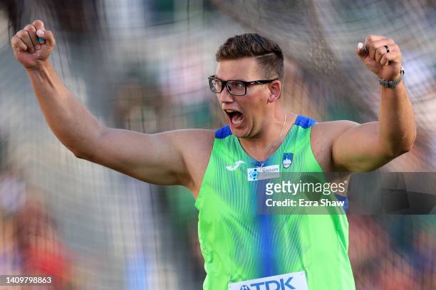 Kristjan Ceh of Team Slovenia reacts after competing in the Men's Discus Final on day five of the World Athletics Championships Oregon22 at Hayward...