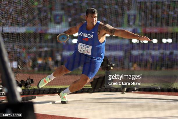 Alex Rose of Team Samoa competes in the Men's Discus Final on day five of the World Athletics Championships Oregon22 at Hayward Field on July 19,...