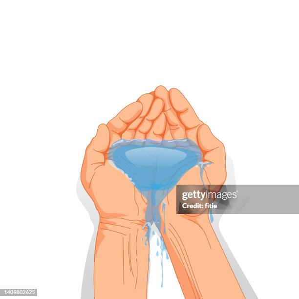 holding water in cupped hands. - hands cupped stock illustrations