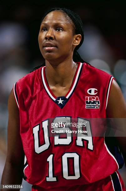 Portrait of Chamique Holdsclaw, Small Forward for the United States women's basketball team looks on during a USA Team Olympic Training Game against...