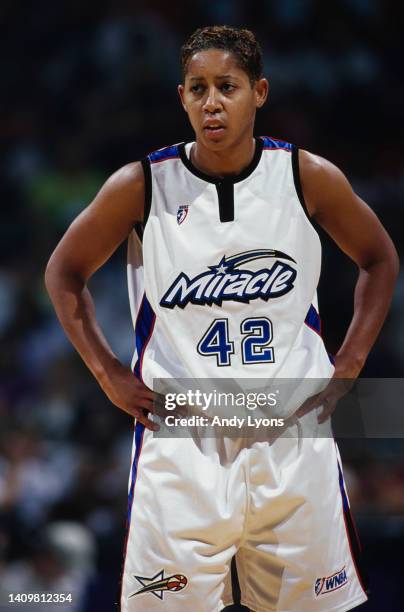 Nykesha Sales Forward and Guard for the Orlando Miracle looks on during the WNBA Eastern Conference basketball game against the Charlotte Sting on...