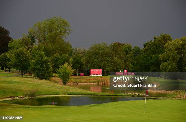 General viewe of the fifth hole prior to The Amundi Evian Championship at Evian Resort Golf Club on July 20, 2022 in Evian-les-Bains, France.
