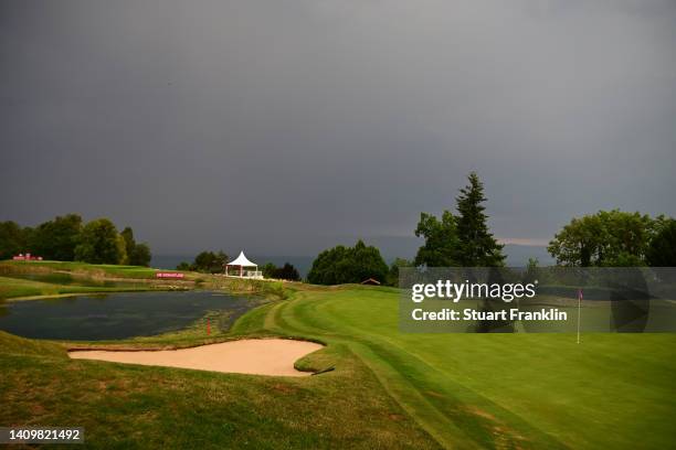 General viewe of the fifth hole prior to The Amundi Evian Championship at Evian Resort Golf Club on July 20, 2022 in Evian-les-Bains, France.