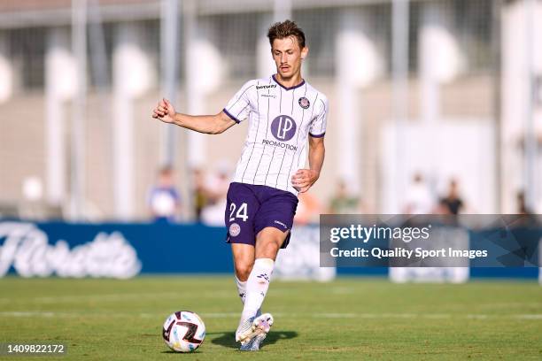 Anthony Rouault of Toulouse Football Club in action during the pre-season friendly match between CA Osasuna and Toulouse FC at Tajonar Sport Center...