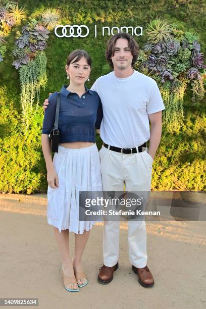 Ann Corrigan and Logan Lerman attend as Audi brings world-renowned restaurant Noma to Los Angeles on July 19, 2022 in Los Angeles, California.
