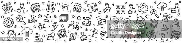 human resources patterns with linear icons, trendy linear style vector - career fair background stock illustrations