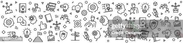 mentoring and training patterns with linear icons, trendy linear style vector - webinar background stock illustrations