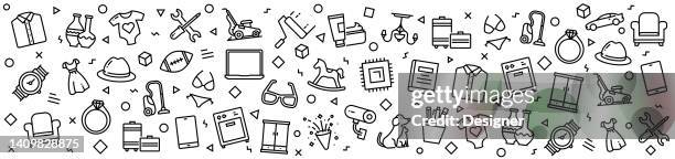 online shopping patterns with linear icons, trendy linear style vector - counter background stock illustrations