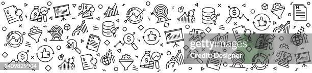 research and analysis patterns with linear icons, trendy linear style vector - spreadsheet icon stock illustrations