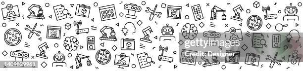 robotics engineering patterns with linear icons, trendy linear style vector - robotics stock illustrations