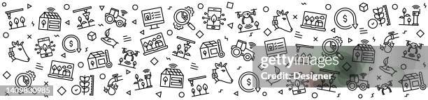 smart farm patterns with linear icons, trendy linear style vector - farmer drone stock illustrations