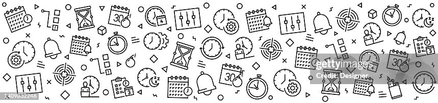 TIME MANAGEMENT Patterns with Linear Icons, Trendy Linear Style Vector TIME MANAGEMENT Patterns with Linear Icons, Trendy Linear Style Vector