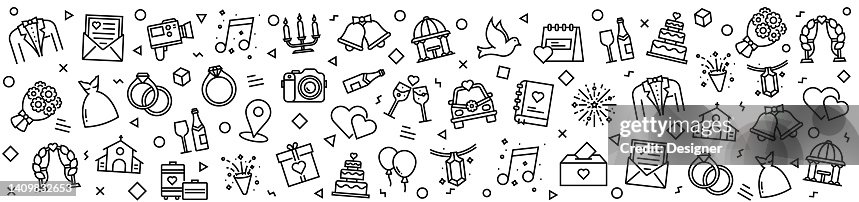 WEDDING Patterns with Linear Icons, Trendy Linear Style Vector WEDDING Patterns with Linear Icons, Trendy Linear Style Vector