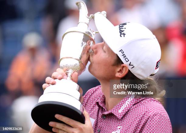 Cameron Smith of Australia poses with the Claret Jug after winning The 150th Open at St Andrews Old Course on July 17, 2022 in St Andrews, Scotland.