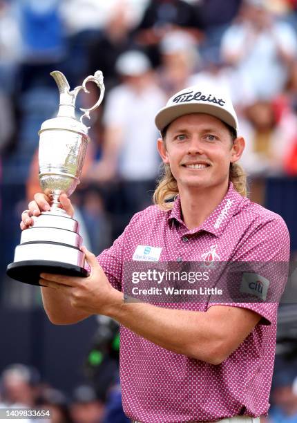 Cameron Smith of Australia poses with the Claret Jug after winning The 150th Open at St Andrews Old Course on July 17, 2022 in St Andrews, Scotland.