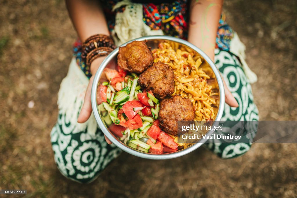 Tasty vegan Indian food.