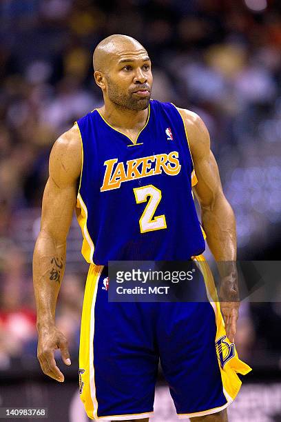 Los Angeles LLos Angeles Lakers point guard Derek Fisher during the first half of their game against the Washington Wizards played at the Verizon...