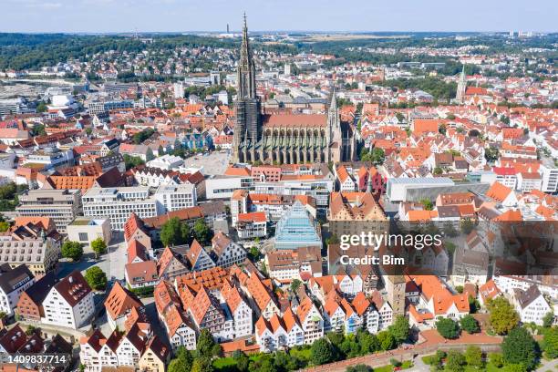 old town and minster of ulm, aerial view of cityscape - ulm minster stock pictures, royalty-free photos & images