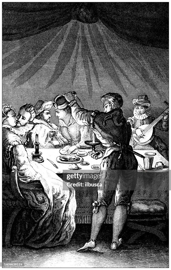 Illustrazione dell'incisione antica, Civiltà: Cena, 1580
