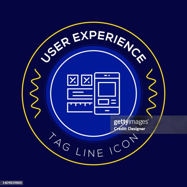 user experience circle badge, modernes logo vektor icon design line stil - designer wireframe stock-grafiken, -clipart, -cartoons und -symbole