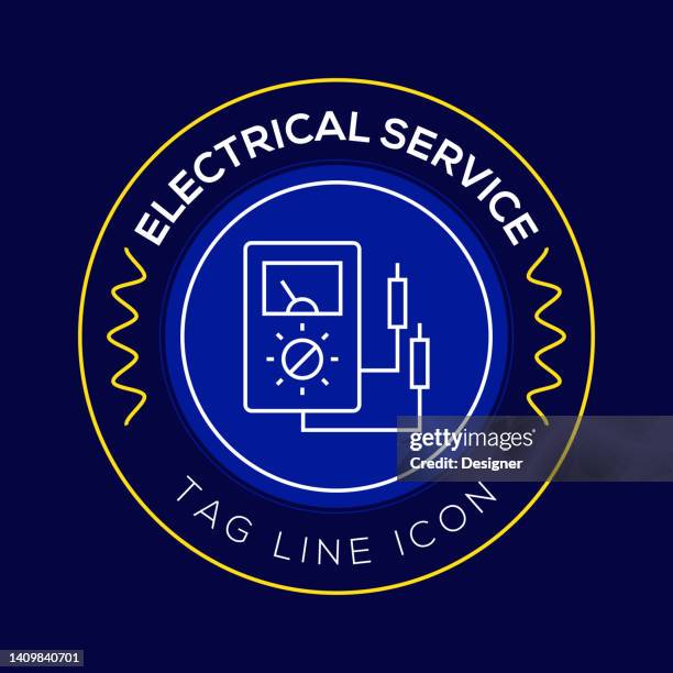 electrical service circle badge, modern logo vector icon design line style - cable installation stock illustrations
